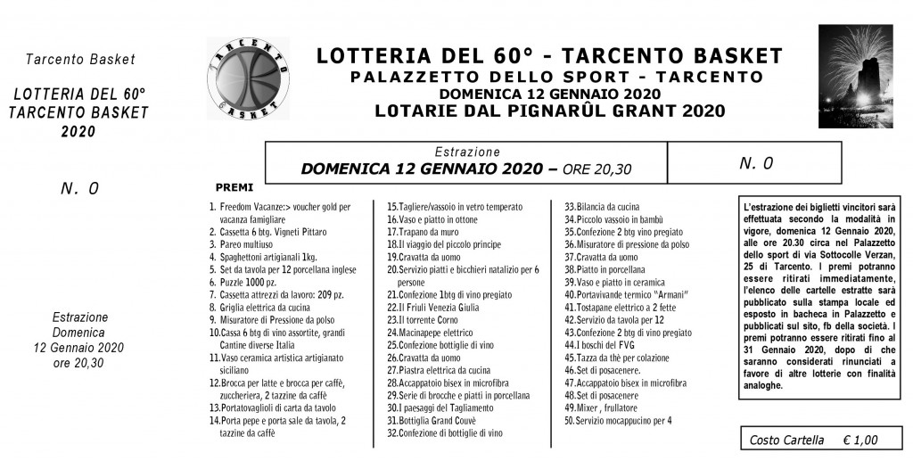 Biglietto Lotteria Del Sessantesimo 2020