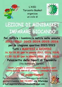 Programma lezioni minibasket Tarcento